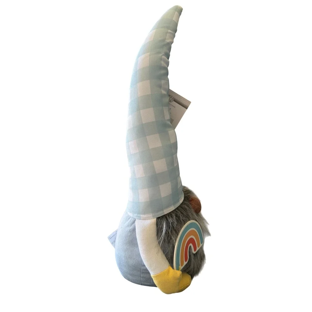 Huntington Home Gnome 20in Blue Gingham Rainbow Cloud Spring Decor NWT